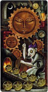 Lá Eight of Pentacles - Deviant Moon Tarot 4