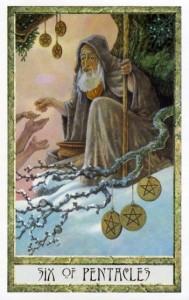 Lá Six of Pentacles - Druidcraft Tarot 4