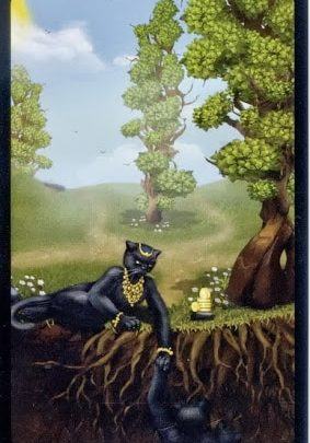 Lá Six of Pentacles - Black Cats Tarot 1